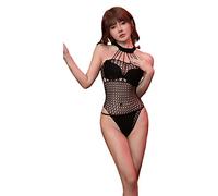 Body de encaje Sexy Lencería sexy, Medias de malla huecas, Medias grandes, Ropa de malla, combinación, mono abierto Lencería barato, Negro , talla única