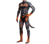 Body de Halloween Hombres con Músculos y Estampado de Animales Ajustado Catsuit de Cuerpo Entero con Disfraz Completo y Cola Impresión Traje de Mascota Mono Peludo para Cosplay Fiesta de Halloween