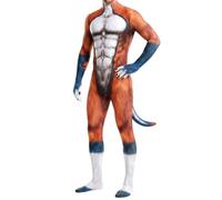 Body de Halloween Hombres con Músculos y Estampado de Animales Ajustado Catsuit de Cuerpo Entero con Disfraz Completo y Cola Impresión Traje de Mascota Mono Peludo para Cosplay Fiesta de Halloween
