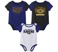 Body de manga corta Outerstuff NFL para beb reci n nacido (paquete de 3) - Baltimore Ravens (talla 18 meses)