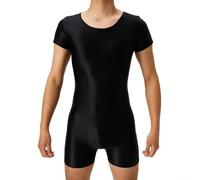 Body de manga corta para hombre con textura brillante al óleo, leotardo de alta elasticidad diseñado para uso diario y de temporada (M negro)
