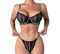 Body de manga larga de encaje para mujer, 2 unidades, piel peluda, conjunto de lencería sexy sujetador + tanga, pijama ropa interior conjunto de tank Top Herren, Le Noir, M