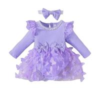 Body de Manga Larga para Niñas Conjunto Prendas Ropa Bebé Infantil Algodón Cómodo Diario Estilo Casual Diseño Encaje (Purple, 0-3 Months)