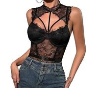 Body de mujer sexy Bodysuit Tops de encaje floral espaguetis Strap debajo de la chaqueta Body sin mangas de malla transparente Jumpsuit ajustado una pieza mono elegante Cami Camisas Moda Going Out