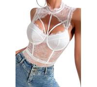 Body de mujer sexy Bodysuit Tops de encaje floral espaguetis Strap debajo de la chaqueta Body sin mangas de malla transparente Jumpsuit ajustado una pieza mono elegante Cami Camisas Moda Going Out