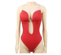 Body de Tanga sin Costuras con Escote en U y Espalda Descubierta, lencería Moldeadora para Mujer, Sujetador Invisible Debajo del Vestido, Moldeador Corporal (Color: Azul Rey, Talla: M/Mediana) (Rojo