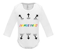 Body divertido para bebé ¡Vamos Papi! | Manga larga, botones a presión, cuello cruzado | Guía para papás primerizos | Regalo original | De 3 a 18 meses | 100% algodón suave (BLANCO, 3 MESES)