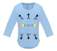 Body divertido para bebé ¡Vamos Papi! | Manga larga, botones a presión, cuello cruzado | Guía para papás primerizos | Regalo original | De 3 a 18 meses | 100% algodón suave (CELESTE, 6 MESES)