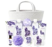 BODY & EARTH Cestas de regalo de spa para mujeres - Juego de 11 piezas de regalo de lavanda con baño de espuma, gel de ducha, loción, regalos de cumpleaños para mujeres, set de spa para madres