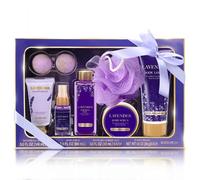 BODY & EARTH Regalos de baño para mujeres, 8 unidades de caja de regalo de lavanda de lujo, juegos de regalo para mimar con loción corporal, gel de ducha, regalos de cumpleaños para ella, regalos de