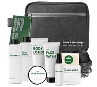 BODY & EARTH Set de regalo para el baño de los hombres, 6 piezas, set de regalo para hombres con aroma a hierbas frescas, gel de ducha, lavado facial, botella de agua y más, ideas de regalo para el