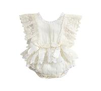 Body Encaje de Bebé Niña Top Mameluco de Bowknot con Volantes para Recién Nacida Mono de Encaje Color Sólido Bodysuit Infantil de Verano y Primavera Bautizo Fiesta Cumpleaños (Blanco 2, 0-3 Meses)