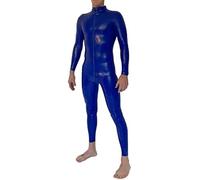 Body Fetiche De Goma De Látex Para Hombre Azul Personalizado Hecho A Mano Con Cremallera Frontal De Tres Vías En La Entrepierna, Azul,Oro,yo