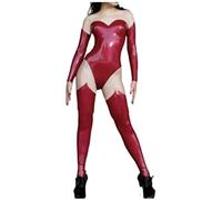 Body Fetiche De Látex Rojo Y Transparente, Catsuit De Goma Con Cremallera Trasera En La Entrepierna Con Cerradura, Plateado,Plata,yo
