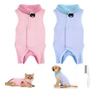 Body Gato Postoperatorio - Traje Quirúrgico de Algodón Elástico con Cierre de, Anti-Lamido y Transpirable para Gatos - Talla S para 1-1.5kg, Color Rosa y Verde, con Peine Antipulgas Incluido