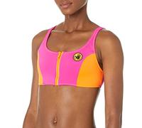 Body Glove 80's Throwback You Spin Me Zip Front Bikini Crop Top Swimsuit, Flamingo Pink, L para Mujer