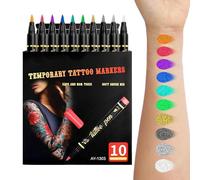 Body Markers - 10 Color Washable Body Paint Pens | Temporary Tattoô Markers With Stencils | Cosmetic Face Art Drawing Kit | Skin Safe Bodies Painting Pencils For Cosplay