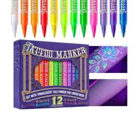Body Markers for Skin Washable 12-pieces UV-Activated Makeup Craft Stencil | Skin Safe Markers for Girl Kids - Teens Birthday Christmas Halloween Party