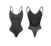 Body moldeador con escote en V profundo for mujer, moldeador de cuerpo con Espalda descubierta, Tanga de inmersión en U, entrenador de cintura, corsé de realce acolchado con correa transparente(C-Blac