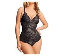 Body Moldeador de Cuerpo Completo de Encaje sobre el Busto para Mujer, Ropa Interior Moldeadora de Abdomen, Camisola Sexy con Cuello en V, Tanga de una Pieza