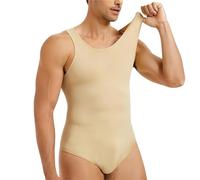 Body Moldeador for Hombre, Control de Abdomen, compresión Abdominal, Adelgazante, sin Mangas, Camiseta Interior con Entrepierna Abierta, Cuerpo Completo para La Práctica Deportiva(Beige,XL)
