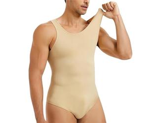 Body Moldeador for Hombre, Control de Abdomen, compresión Abdominal, Adelgazante, sin Mangas, Camiseta Interior con Entrepierna Abierta, Cuerpo Completo para La Práctica Deportiva(Beige,XL)