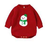 Body Navidad Bebe de Manga Larga Jersey de Punto Ropa Navideño Recien Nacido Suéter Invierno Cálido Mono Rojo con Cuello Redondo para Bebe Niño Niña con muñeco de Nieve para Fiesta Año Nuevo
