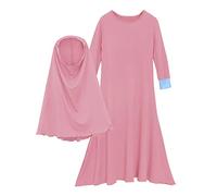 Body para bebé recién nacido islámico niña con hijab de longitud completa bata, burka, maxi, vestido de bebé rojo, Rosa intenso., 3-4 años