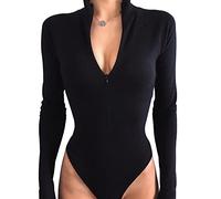 Body para Mujer Bodies con Manga Larga y Cuello Alto Leotardo con Cremallera Sexy Elegante Bodysuit Shapewear de Negro Bodycon Casual Jumpsuit Tops Vestir para Fiesta