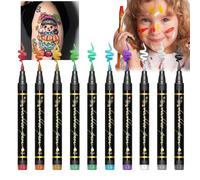 Body Pens, Washable Face Paint Markers, 14.2cm/5.59i Nches Trendy 10-Color Skin-Safe Drawing Set for Festival, Halloween, Cosplay, Party, Kids, Adults, Women, Men