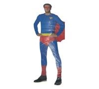 Body Pleasure Disfraz de superhéroe para adultos, traje azul con capa roja y máscara, talla XL, disfraz de carnaval