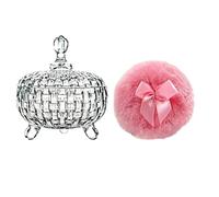 Body Powder Puff and Container - Washable Makeup Applicator Storage Glass