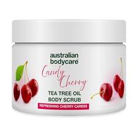 Body Scrub de Australian Bodycare, para hombres y mujeres, 400 ml | Exfoliante con aceite de árbol del té 100% natural + Cereza | Para espinillas en la cuerpo, impurezas y pelos encarnados.
