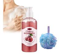 Body Scrub Wash - Exfoliante de ducha con efecto afrutado, 280 ml, gel de ducha hidratante con esponja de espuma, exfoliante corporal natural con extracto de fruta para una piel brillante y lisa
