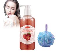 Body Scrub Wash - Exfoliante de ducha con efecto afrutado, 280 ml, gel de ducha hidratante con esponja de espuma, exfoliante corporal natural con extracto de fruta para una piel brillante y lisa