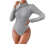 Body térmico de punto con cuello alto para mujer, manga larga, básico, ajustado, camiseta interior integrada, suave, cómodo, transpirable para salir, gris, L