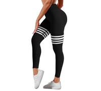 Body Transparente Mujer Rayas Outdoor Leggings de Cintura Alta Hip Yoga Running Pantalones Leggins Azul 38, Negro , S
