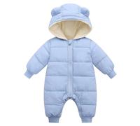 Body Turquesa Mujer Bebé Niña Traje de Nieve Mameluco Orejas de Orejas de Oído con Capucha Ropa Exterior Niño Mono Forro Abrigo De Plumas Ropa De Bebé 86 Niño, azul, 12-18 meses