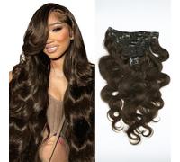 Body Wave Clip en extensiones de cabello humano sin pegamento, extensiones de pelo para mujeres negras, 120 g, cabello Remy Wear and Go 8 unidades, doble mechón, invisible, sin costuras, marrón, clip