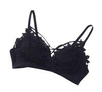 Body White Efecto Women's Wireless Bra Lace Sexy V Neck Bra Padded Comfortable Transpirable Daily Bra Leggings Yoga, Le Noir, XL