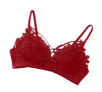 Body White Efecto Women's Wireless Bra Lace Sexy V Neck Bra Padded Comfortable Transpirable Daily Bra Leggings Yoga, rojo, S