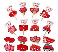 BODYA 16 soportes para tarjetas de papel para el día de San Valentín para caramelos, paquete de bricolaje, decoración de piruletas con 8 estilos de colores rojos