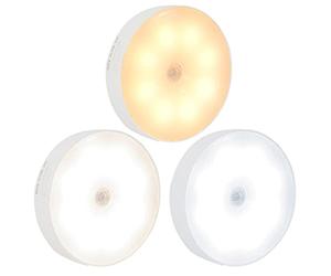 BODYA 3 paquetes Control de interruptor de 8 LED Luz nocturna LED inteligente Luces nocturnas alimentadas por batería recargable con cable USB para escaleras Sala de estar Baño Pasillos Armario