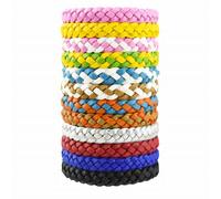 BODYA Paquete de 12 pulseras ajustables repelentes de plagas de mosquitos, reutilizables, de cuero, sin DEET, multicolor