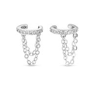 BodyBonita 1 Par de Pendientes Mujer de Pinza - Abrazadera de Oreja Sin Piercing Oreja Falso Concha Hélix Cartílago Cadena con Circonita Cúbica Plateado Color