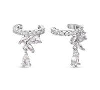 BodyBonita 1 Par de Pendientes Mujer de Pinza - Abrazadera de Oreja Sin Piercing Oreja Falso Concha Hélix Cartílago Cadena con Circonita Cúbica Plateado Color