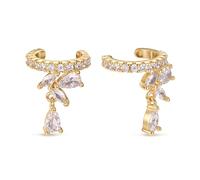 BodyBonita 1 Par de Pendientes Mujer de Pinza - Abrazadera de Oreja Sin Piercing Oreja Falso Concha Hélix Cartílago Cadena con Circonita Cúbica Chapado en Oro 16K