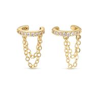 BodyBonita 1 Par de Pendientes Mujer de Pinza - Abrazadera de Oreja Sin Piercing Oreja Falso Concha Hélix Cartílago Cadena con Circonita Cúbica Chapado en Oro 16K