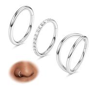 BodyBonita 3 aros de nariz - Anillo de nariz doble aro 14/16/18/20G con bisagras de circonita cúbica, joyería para tabique, cartílago, hélice, rook, tragus, daith, 7 mm/8 mm/9 mm/10 mm, 16 gauge(1.2mm