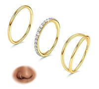 BodyBonita 3 Piezas Piercing Nariz Aros - Acero Inoxidable 316L 20G Anillos Aro Doble Circonia Cúbica Piercing Oreja Septum Tragus Mujer Daith Rook Helix Piercing Pendientes Aros Dorados 14K 8mm